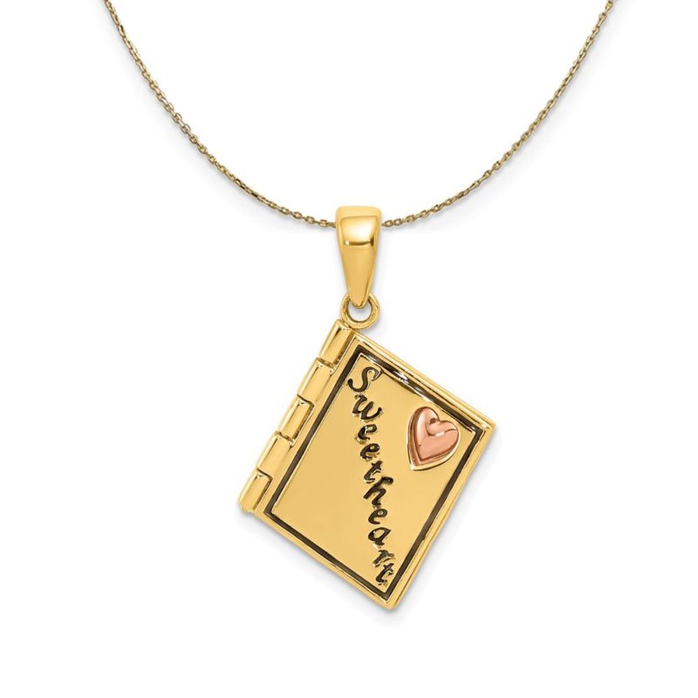 14k Two Tone Gold & Enamel Sweetheart Book Necklace - 18 Inch